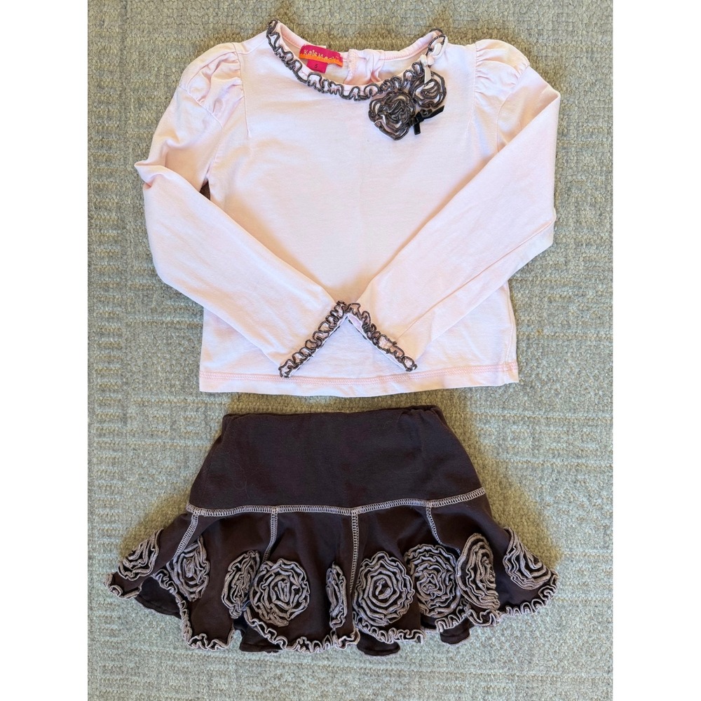 EUC Kate Mack girls outfit pink top brown skirt size 5